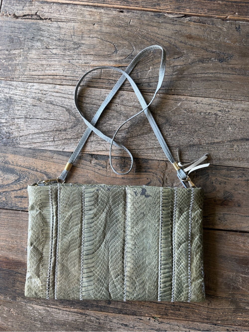 Women’s Grey/Green Snake-Texture Eel-skin Crossbody Bag